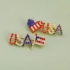 Wholesale Fashionable Alloy Diamond Embedded Heart Shaped Lapel Pins Women's Clothing Accessories USA Flag Letter Brooch Pin Trendy Geometric Pattern