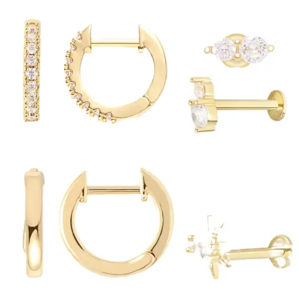 Wholesale Gold Plated Brass Earring Set Star Pattern Fashionable Ladies Jewelry Eight-pointed Star Luxury Style Stud Earrings