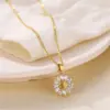 Wholesale Stainless Steel Brass Fashion Plating Inlay Flower Zircon Pendant Necklace