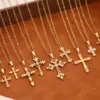 Wholesale Hypoallergenic Women's Cross Pendant Necklace In 304 Stainless Steel With 18K Gold Plated PVD And Rhinestone Inlay
