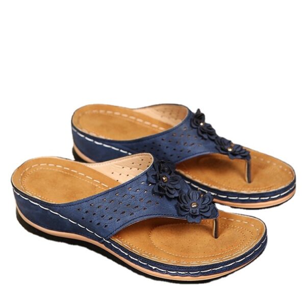WholesaleSummer Flower Women’s Sandals Stitched Beach Shoes Large Size Herringbone Wedge Plaid Sandals for Women