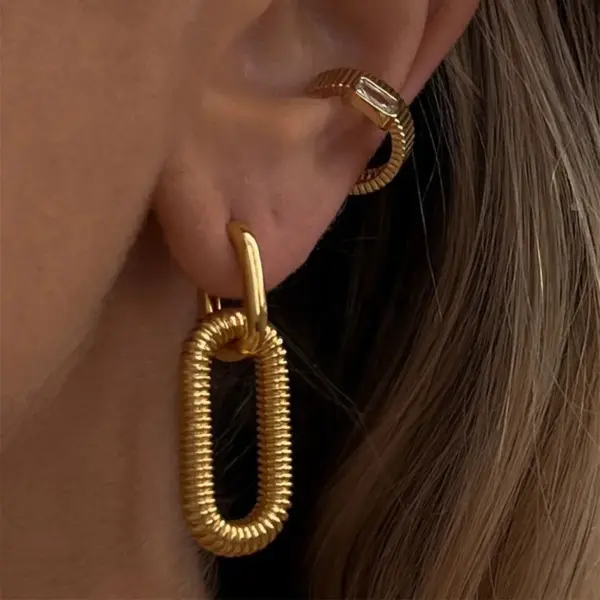 oly-d036984e6930042cb72eadcef0db48ff Wholesale Ion Plating (IP) 18K Gold Plated U Shape 304 Stainless Steel Hip-Hop Oversized Waterproof Non Tarnish Earrings