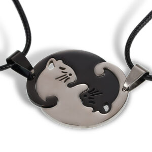 NST-0017 black and white round cat a pair of black lines