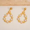 Wholesale Imitation Gold Plated 304 Stainless Steel Water Plated Artificial Gemstone Water Drop Hollow Vacuum Electroplated Waterproof Non-Fading Earrings For Women