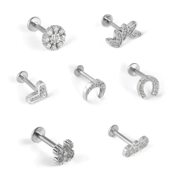 Wholesale 1 Piece Lip Rings Classic Style Solid Color 304 Stainless Steel 316 Stainless Steel Polishing Inlay Zircon Lip Rings