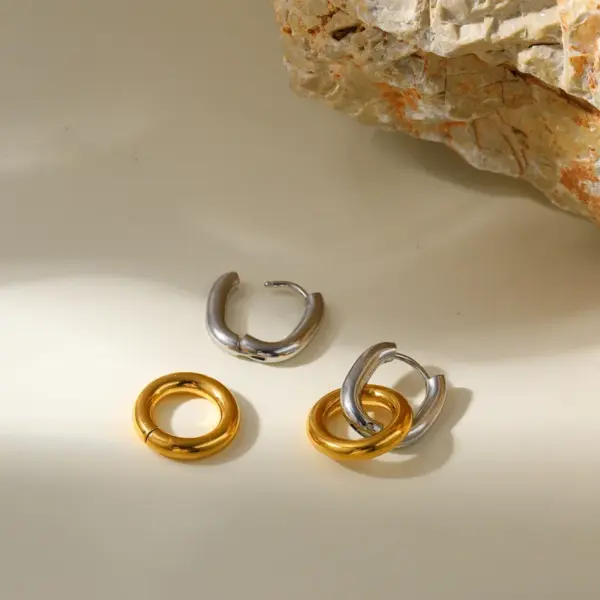 Wholesale E10 Minimalist Circle Earrings Double Layer Circle Splicing Ear Jewelry Stainless Steel 18k Gold Women's Accessories