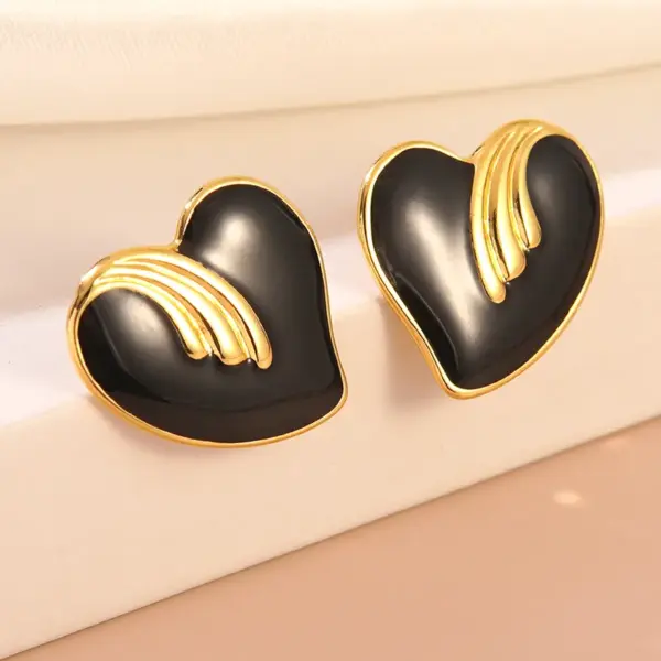 Wholesale 304 Stainless Steel Plastic Heart Shape Plated Imitation Gold IG Style Cute Exaggerated Enamel Gold Ear Studs