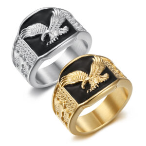 Wholesale explosions hip hop HIPHOP jewelry stainless steel gold plated wings flying domineering men's ring
