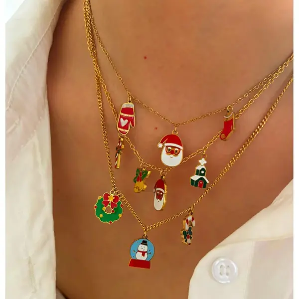 Wholesale 304 Stainless Steel Geometric PVD Coated Enamel 18K Real Gold Plated Nordic Style Sweet Simple Style Hypoallergenic Cross Chain Cuban Link Chain Curb Chain Lobster Trigger Clasp Closure Gold Multi Charms Necklace