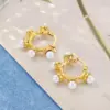 Wholesale British Retro Pearl Earrings Gold-Plated Stainless Steel Foldable Surface Geometric Hoop Rose Gold Titanium Steel Unisex