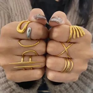 Wholesale PVD Coated Real Gold Plated 18K Gold Geometric 304 Stainless Steel Simple Style Waterproof Non Tarnish Rings
