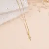 Wholesale Women’s Cross Pendant Necklace With Machine Inlaid Rhinestones, 18K Real Gold Plated 304 Stainless Steel, PVD Coated Cable Chain