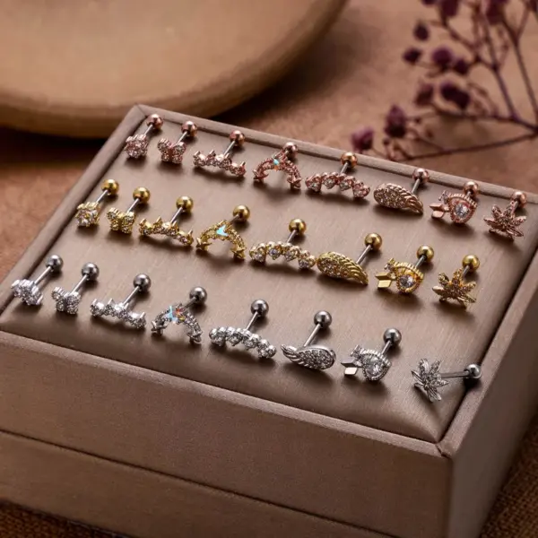 Wholesale 1 Piece Ear Cartilage Rings & Studs Vintage Style French Style Simple Style Star Wings Butterfly 316L Stainless Steel Copper Waterproof Non Tarnish Surgical Steel Zircon