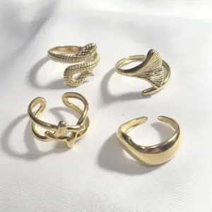 Wholesale Plasma Plated Steel Color 304 Stainless Steel Open Ring Snake-Shaped Cross Ginkgo Leaf Waterproof Non-Fading For Women