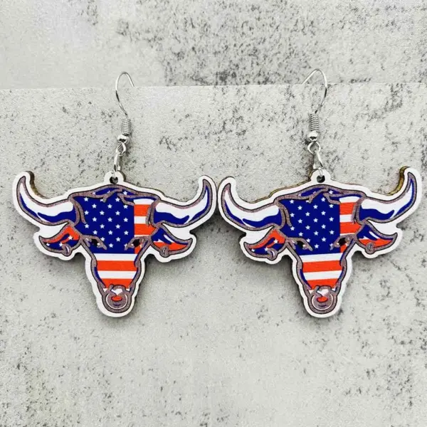 Wholesale Wooden Eagle Sunflower Love Western Cowboy Skull Stud Earrings Independence Day American Theme Geometric Animal Acrylic Jewelry