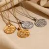Wholesale Jewelry Retro Sun Moon 304 Stainless Steel Rhinestones 18K Gold Plated Plating Inlay Pendant Necklace Cable Chain