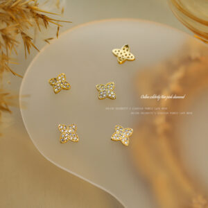 Single White Zircon Four-leaf Clover-Gold #13