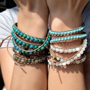 Wholesale Tem Explosive Natural Stone Hand-woven Bracelet Women's Bohemian Style Multi-layer Winding Hand Rope Tiger Eye Stone Bracelet