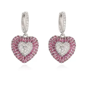 White Gold Rose Red Diamond Heart Earrings 1Pair