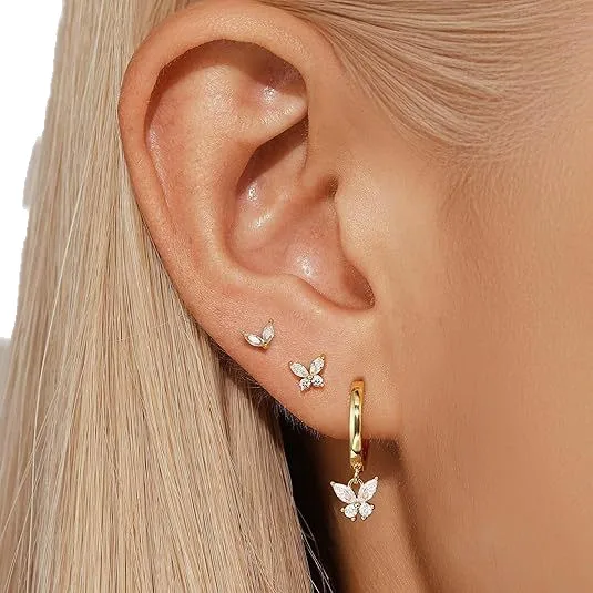 Wholesale Elegant Butterfly Stud Earrings Set With Embedded Zirconia Stones Simple Style Women's Fashion Jewelry Accessories - Nihaojewelry