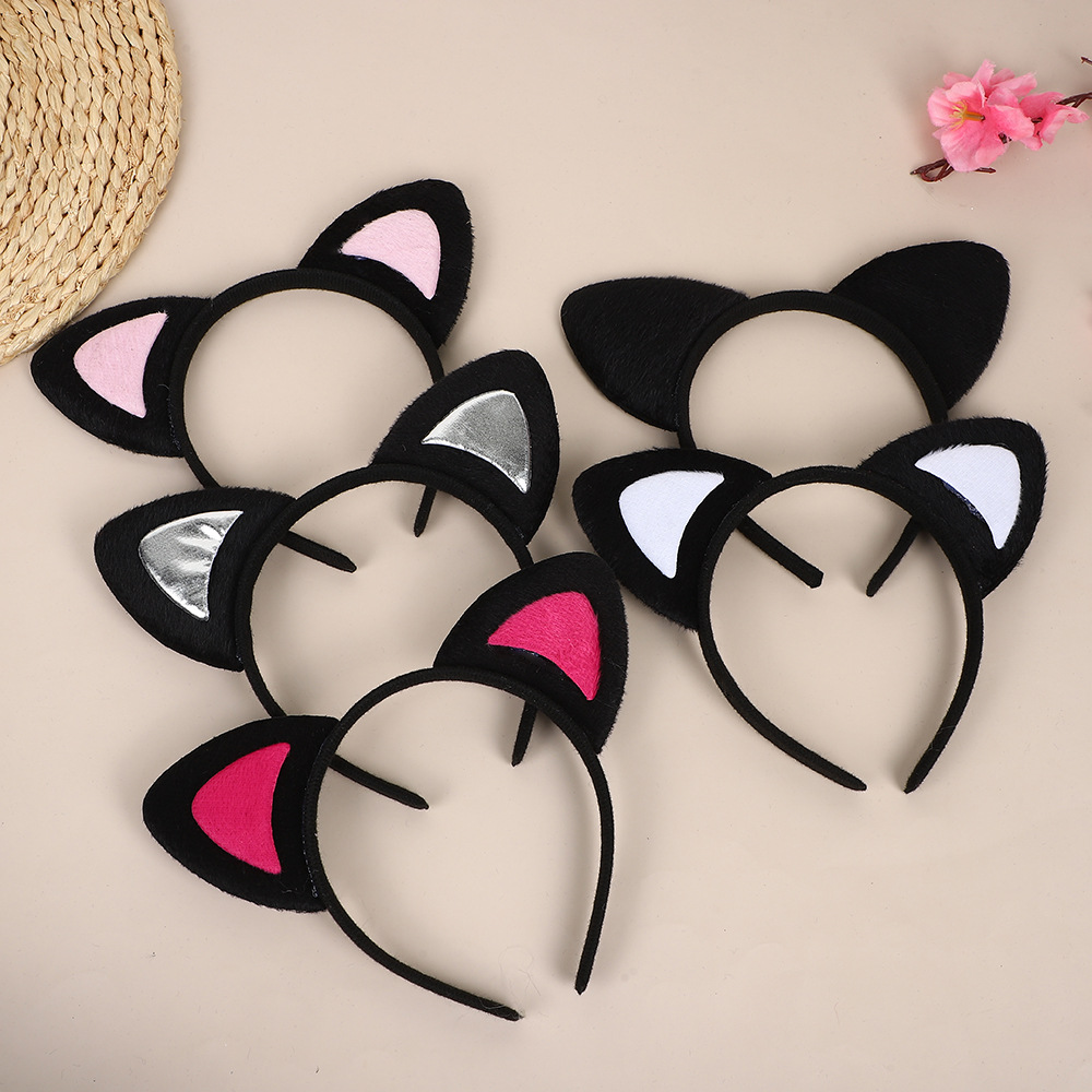 Wholesale Cross-border Hot Sale Black Cat Ear Headband Short Plush Cat Girl Headband Performance Headwear Halloween Decoration Supplies