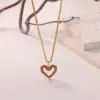 Wholesale 3D Heart Pendant Necklace For Women In 304 Stainless Steel With 18K Gold Plated PVD And Zircon Inlay, Cable Chain