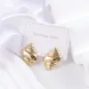 Wholesale Unisex Flowers Stud Earrings With Freshwater Pearl, Waterproof Non Tarnish 304 Stainless Steel, 18K Real Gold PVD Coated