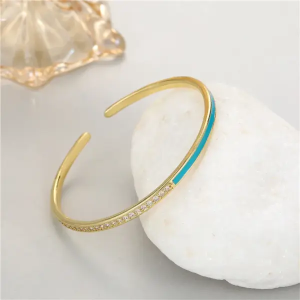 Wholesale Couple Circle Enamel Copper Bangle With Zircon Inlay In Simple Style