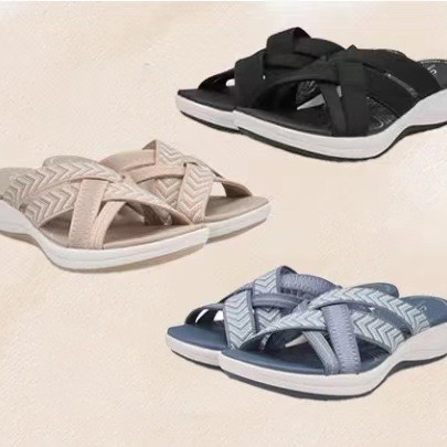 Wholesale Large Size Thick-soled Crossover Sandals Women's  Flat-soled Crossover Fly-woven Soft-soled Casual Sandals