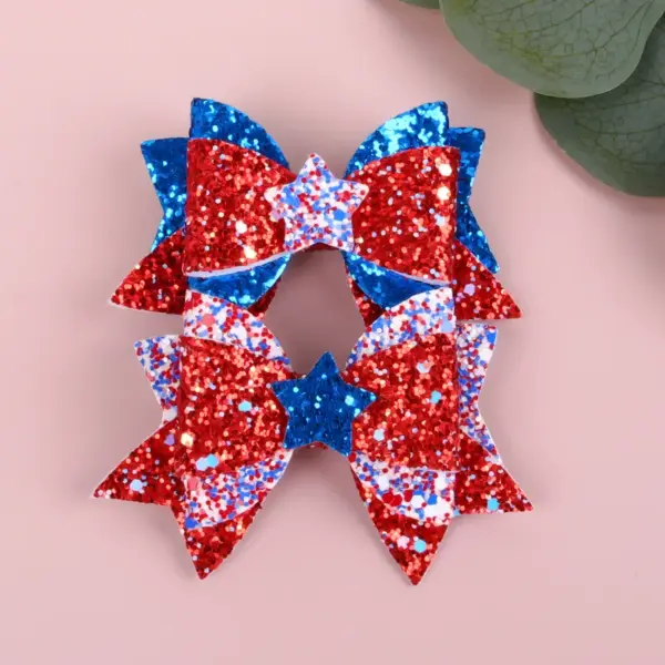 Wholesale 75th National Day Bow Hair Clip Onion Pink Swallowtail Star Hair Clip Festival Party Hair Accessory Shiny Sequins