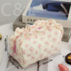 Wholesale Cotton Crepe Fabric Cosmetic Bag Printed Bow Lace Cosmetic Bag Thickened Pleated Cotton Floral Bag
