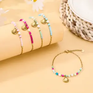 Wholesale Women's Beaded Bracelet Natural Pearl Shell Colorful Crystal Bohemian Adjustable Clasp