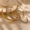 Wholesale Minimalist Leaf Arrangement Titanium Steel Vacuum Plated Handmade Bracelet