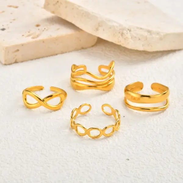 Wholesale Women's 201 Stainless Steel Wave Ring Infinity Double Layer Stacking Jewelry Ring Geometric 18K Gold Plated Vacuum Electroplating