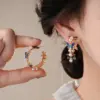 Wholesale Vintage Butterfly Pearl Water Drop Oil Silver Pin Round Ear Clip Feel Women's Earrings Suitable For Special Occasions