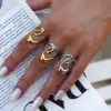Wholesale Summer Ladies Geometric Lines Stainless Steel Ring Adjustable Size Vacuum Plated 18K Gold Elegant French Style Jewelry Accessory