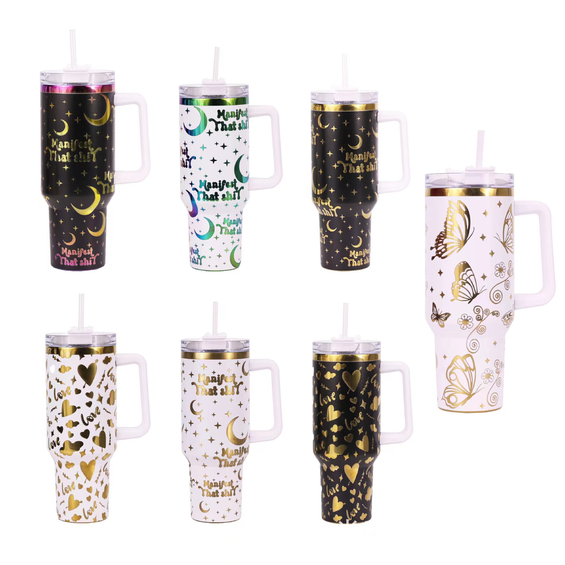 Wholesale Cross-border new 40oz car cup 304 stainless steel thermos cup laser ion plating ice bully cup Valentine's Day