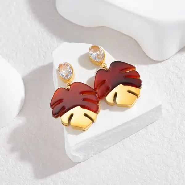 Wholesale Leaves Stud Earrings For Women With 304 Stainless Steel Ear Pins And 18K Real Gold Water Plating Featuring Acrylic Inlay