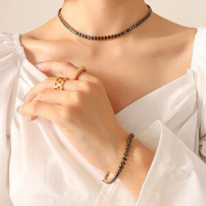 P1163-Black zircon necklace -37cm