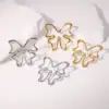 Wholesale PVD Coated Real Gold Plated 18K Gold Butterfly 304 Stainless Steel Princess Cute Modern Style Waterproof Non Tarnish Ear Studs