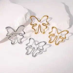 Wholesale PVD Coated Real Gold Plated 18K Gold Butterfly 304 Stainless Steel Princess Cute Modern Style Waterproof Non Tarnish Ear Studs