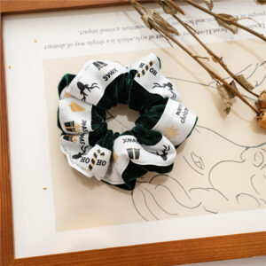 932# Dark Green and White Ribbon-Christmas Hair Loop