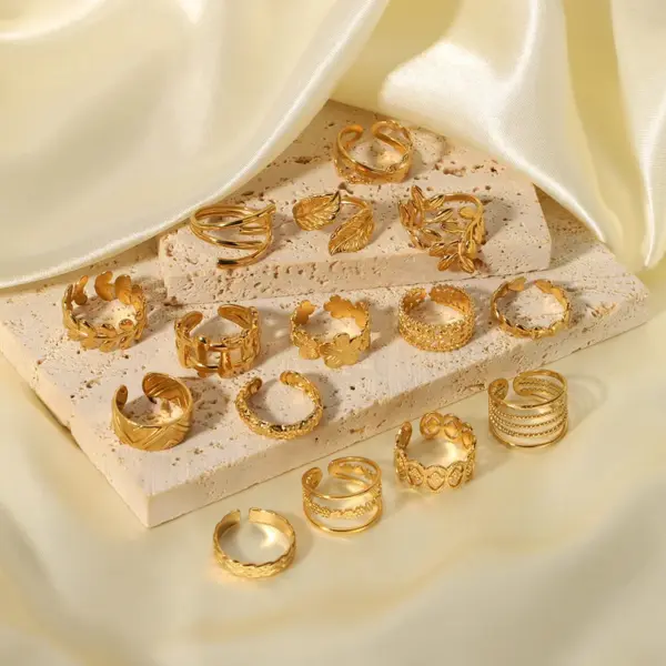 Wholesale PVD Coated 18K Gold Real Gold Plated Geometric Stainless Steel Modern Style Waterproof Non Tarnish Open Rings