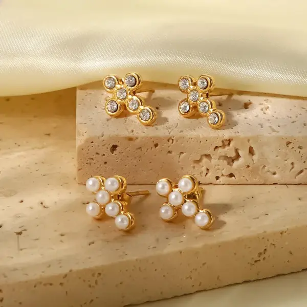 Wholesale PVD Coated Real Gold Plated Cross 304 Stainless Steel Fashion Waterproof Non Tarnish Earrings