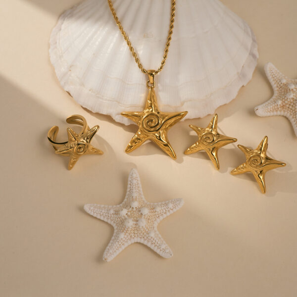 Wholesale Spring and summer in stock wholesale INS 18k gold plated titanium steel starfish beach necklace earrings suit
