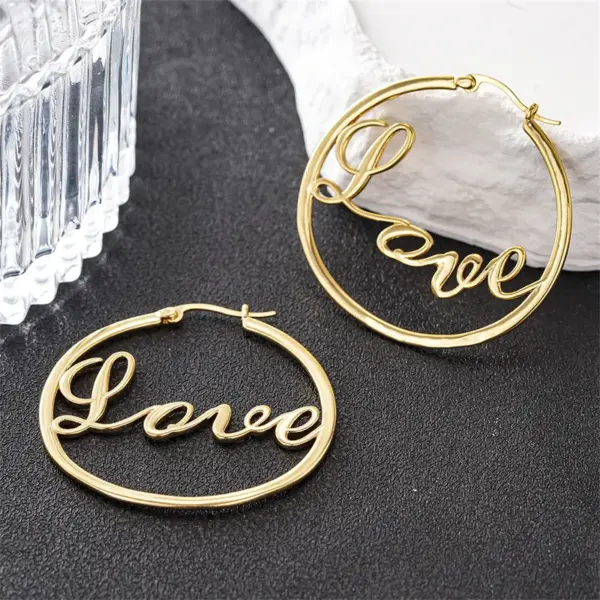 Wholesale Three-dimensional Love Earrings For Women In Copper With KC Golden Water Plating And 0.03µm Thickness