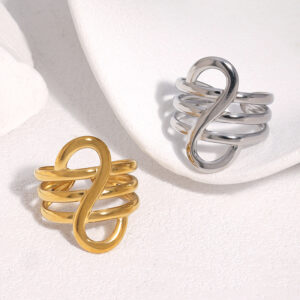 Wholesale Stainless steel ring with geometric gold plating and open design, titanium steel, colorfast.