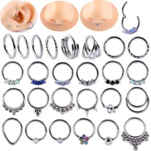Wholesale 1 Piece Ear Cartilage Rings & Studs Fashion Solid Color 304 Stainless Steel G23 Titanium Synthetic Opal Rhinestones Zircon
