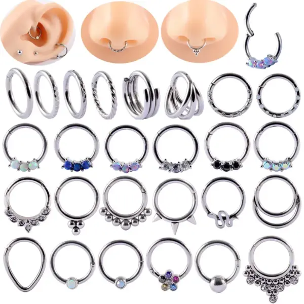 Wholesale 1 Piece Ear Cartilage Rings & Studs Fashion Solid Color 304 Stainless Steel G23 Titanium Synthetic Opal Rhinestones Zircon