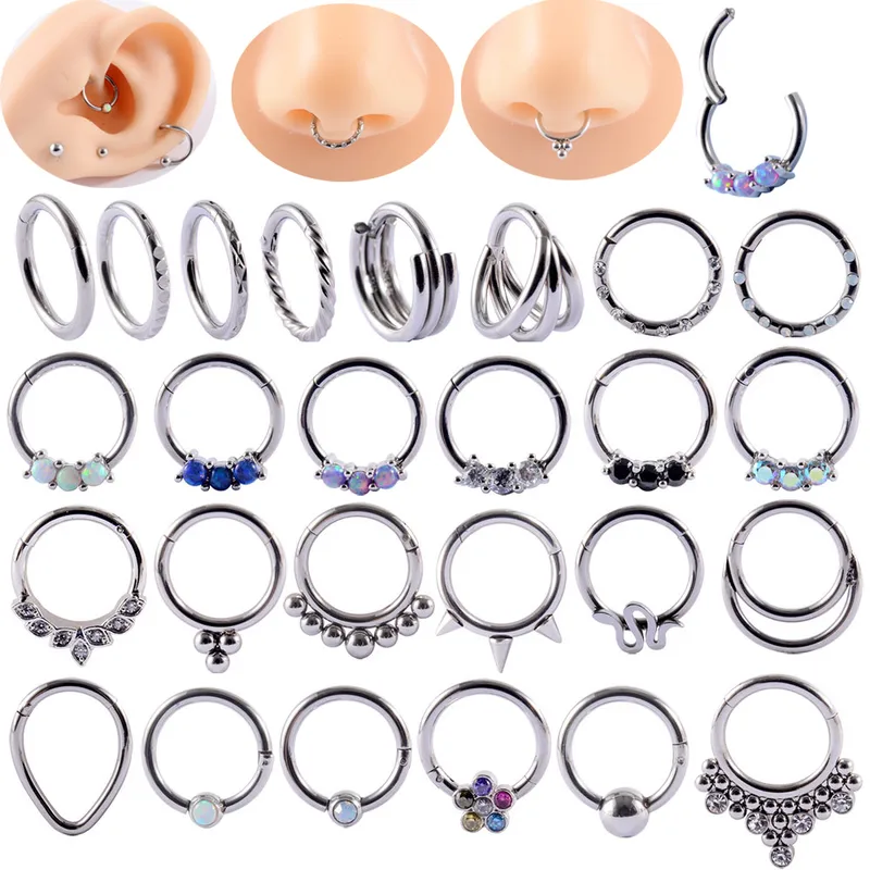 Wholesale 1 Piece Ear Cartilage Rings & Studs Fashion Solid Color 304 Stainless Steel G23 Titanium Synthetic Opal Rhinestones Zircon